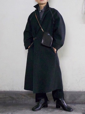 「SUNSEA（サンシー）のアイテム（ステンカラーコート）」を使った、心さん（メンズ・164cm）の冬コーディネート