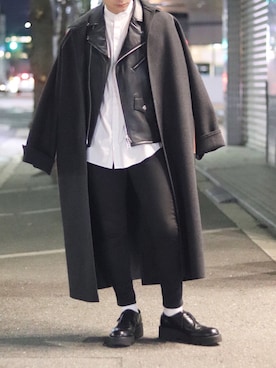 「SUNSEA（サンシー）のアイテム（ステンカラーコート）」を使った、心さん（メンズ・164cm）の冬コーディネート