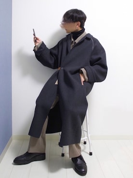 「SUNSEA（サンシー）のアイテム（ステンカラーコート）」を使った、心さん（メンズ・164cm）の冬コーディネート