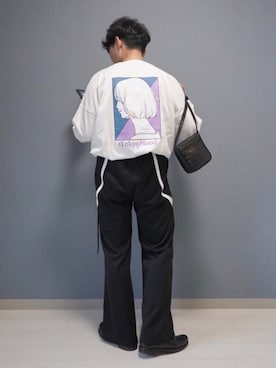 「MONO-MART（モノマート）のシルケットライク天竺 オーバーサイズイラストプリントL/Sカットソー/バックプリント（Tシャツ/カットソー）」を使った、心さん（メンズ・164cm）の秋コーディネート