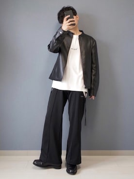 「shiyoh」｜「アイテム（ライダースジャケット）」を使った、心さん（メンズ・164cm）の秋コーディネート