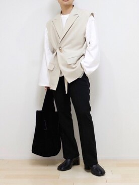 「ベスト×Tシャツ」｜「アイテム（その他）」を使った、心さん（メンズ・164cm）の秋コーディネート