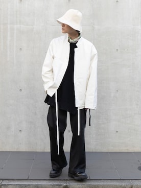 「ショートブルゾン」｜「アイテム（帽子）」を使った、心さん（メンズ・164cm）の冬コーディネート