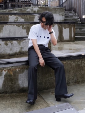 心さんの「Wide straight slacks(BLACK)」を使ったコーディネート