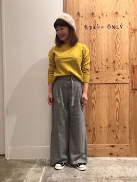 「フェザー」｜「アイテム（ハンチング/ベレー帽）」を使った、coen 徳永さん（レディース・165cm）の秋コーディネート