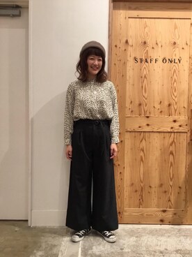 「coenスタッフスタイリング」｜「アイテム（ハンチング/ベレー帽）」を使った、coen 徳永さん（レディース・165cm）の秋コーディネート