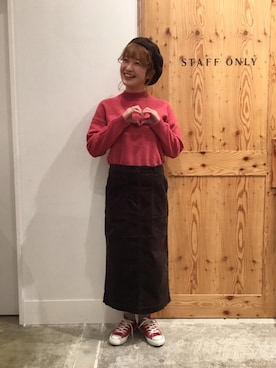 「coenスタッフスタイリング」｜「アイテム（ハンチング/ベレー帽）」を使った、coen 徳永さん（レディース・164cm）の秋コーディネート