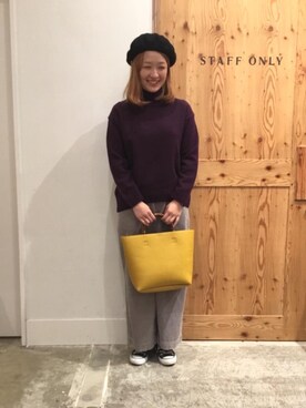 「coenスタッフスタイリング」｜「アイテム（ハンチング/ベレー帽）」を使った、coen 徳永さん（レディース・164cm）の秋コーディネート