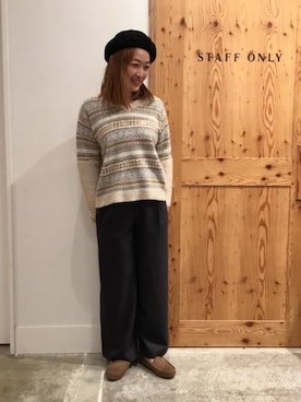 「coenスタッフスタイリング」｜「アイテム（ハンチング/ベレー帽）」を使った、coen 徳永さん（レディース・164cm）の冬コーディネート