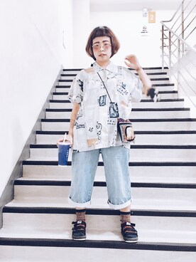 「Gozo（ゴソ）のアイテム（パンツ）」を使った、Boris Wangさん（レディース・158cm）の夏コーディネート