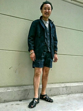 「Engineered Garments（エンジニアードガーメンツ）のアイテム（テーラードジャケット）」を使った、トミーさん（メンズ・164cm）の夏コーディネート