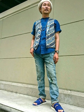 「SCOTCH & SODA（スコッチ アンド ソーダ）のアイテム（トップス）」を使った、トミーさん（メンズ・165cm）の夏コーディネート