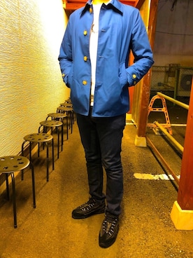 「JOURNAL STANDARD（ジャーナルスタンダード）のアイテム（ステンカラーコート）」を使った、僕の趣味Channelさん（メンズ・178cm）の春コーディネート