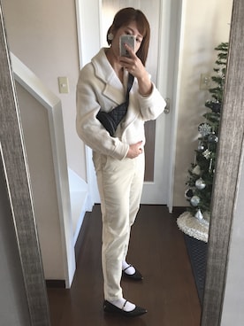 「オールホワイト」｜「アイテム（ライダースジャケット）」を使った、guruguruさん（レディース・161cm）の秋コーディネート