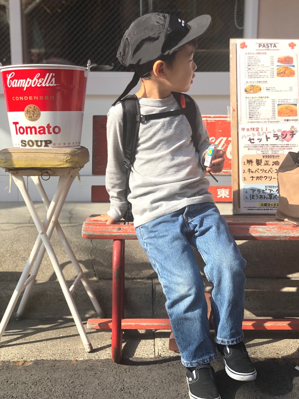 「CIAOPANIC TYPYの【パパとおそろい】リバーシブルキャップ（キャップ、ブラック系）」を使った、®️uiさん（キッズ・100cm）の秋コーディネートの1枚目の写真