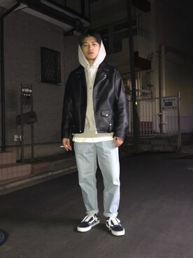 「FREAK'S STORE（フリークスストア）のアイテム（ライダースジャケット）」を使った、TAIRA GOUさん（メンズ・160cm・20代）の春コーディネート