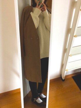 「LEPSIM（レプシィム）のアイテム（ノーカラーコート）」を使った、minamiさん（レディース・155cm）の冬コーディネート