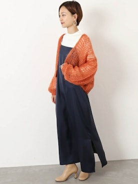 「journal standard L'essage（ジャーナルスタンダードレサージュ）のハンドヘアリーカーディガン（カーディガン/ボレロ、オレンジ系）」を使った、nakamuraさん（レディース・158cm）の夏コーディネート