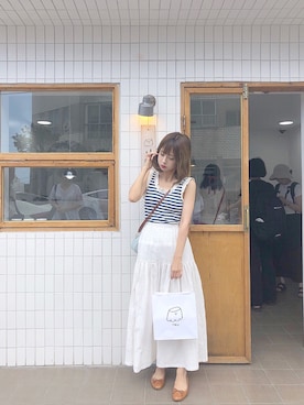 「RUBY AND YOU（ルビーアンドユー）のアイテム（背心、ブルー系）」を使った、audrey babyさん（レディース）の夏コーディネート