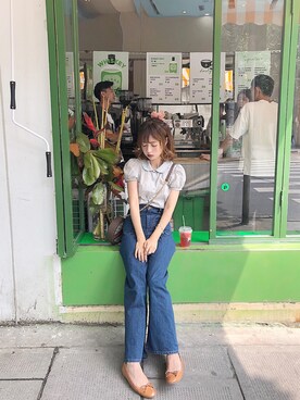 「Katie（ケイティ）のアイテム（牛仔裤、ブルー系）」を使った、audrey babyさん（レディース）の秋コーディネート