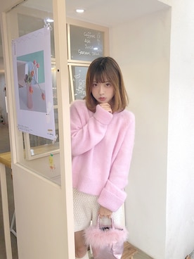 「Katie（ケイティ）のアイテム（针织衫、ピンク系）」を使った、audrey babyさん（レディース）の冬コーディネート