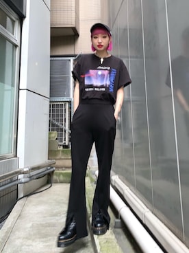「ジャージーパンツ」｜「アイテム（キャップ）」を使った、DAIAさん（レディース・166cm）の夏コーディネート