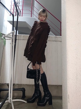 「ラウンドバッグ」｜「アイテム（ブーツ）」を使った、DAIAさん（レディース・166cm）の冬コーディネート