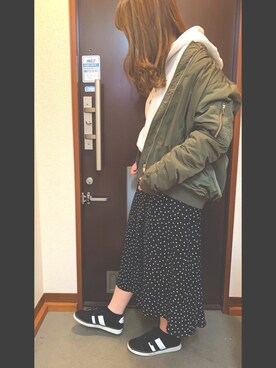 「H&M（エイチ・アンド・エム）のアイテム（MA-1）」を使った、ｒｉｉｃｏ*さん（レディース・160cm）の冬コーディネート
