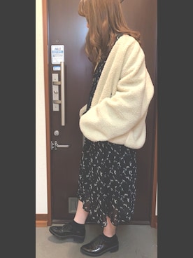 「小花柄ワンピース」｜「アイテム（ジャケット/アウター）」を使った、ｒｉｉｃｏ*さん（レディース・160cm）の冬コーディネート