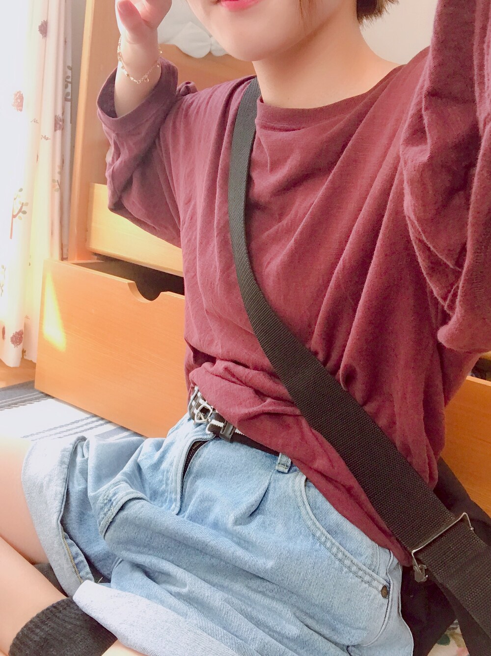 「秋服、カジュアルコーデ、シンプル」｜「niko and...のスラブシシャモパッチプルオーバー（Tシャツ/カットソー、ブラウン系）」を使った、かえさん（レディース・165cm）の秋コーディネートの1枚目の写真