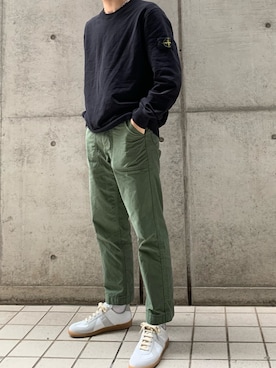 「メゾンマルジェラ」｜「アイテム（スウェット）」を使った、k太郎さん（メンズ・175cm）の秋コーディネート
