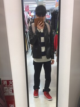 「LUCY（ルーシー）のアイテム（ライダースジャケット）」を使った、kousukeさん（メンズ・173cm）の秋コーディネート