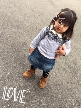 「アイテム（タイツ/ストッキング、ブルー系）」を使った、‎⋆KOHA‎⋆さん（キッズ・80cm）の冬コーディネート