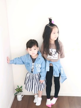 「Birthday（バースデイ）のアイテム（Tシャツ/カットソー、ブラウン系）」を使った、aonanaさん（キッズ・110cm）の春コーディネート