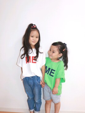 「BREEZE（ブリーズ）のアイテム（デニムパンツ、ブルー系）」を使った、aonanaさん（キッズ・110cm）の夏コーディネート