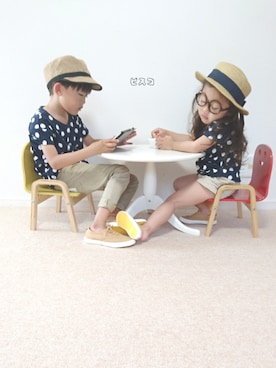 「LAGOM（LAGOM）のアイテム（帽子）」を使った、ピスコ☆兄妹さん（キッズ・90cm）の春コーディネート