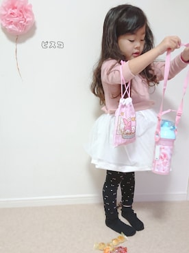 「b・ROOM（ビールーム）の【WEB限定】ドッキングワンピース（ワンピース、ピンク系）」を使った、ピスコ☆兄妹さん（キッズ・100cm）の冬コーディネート