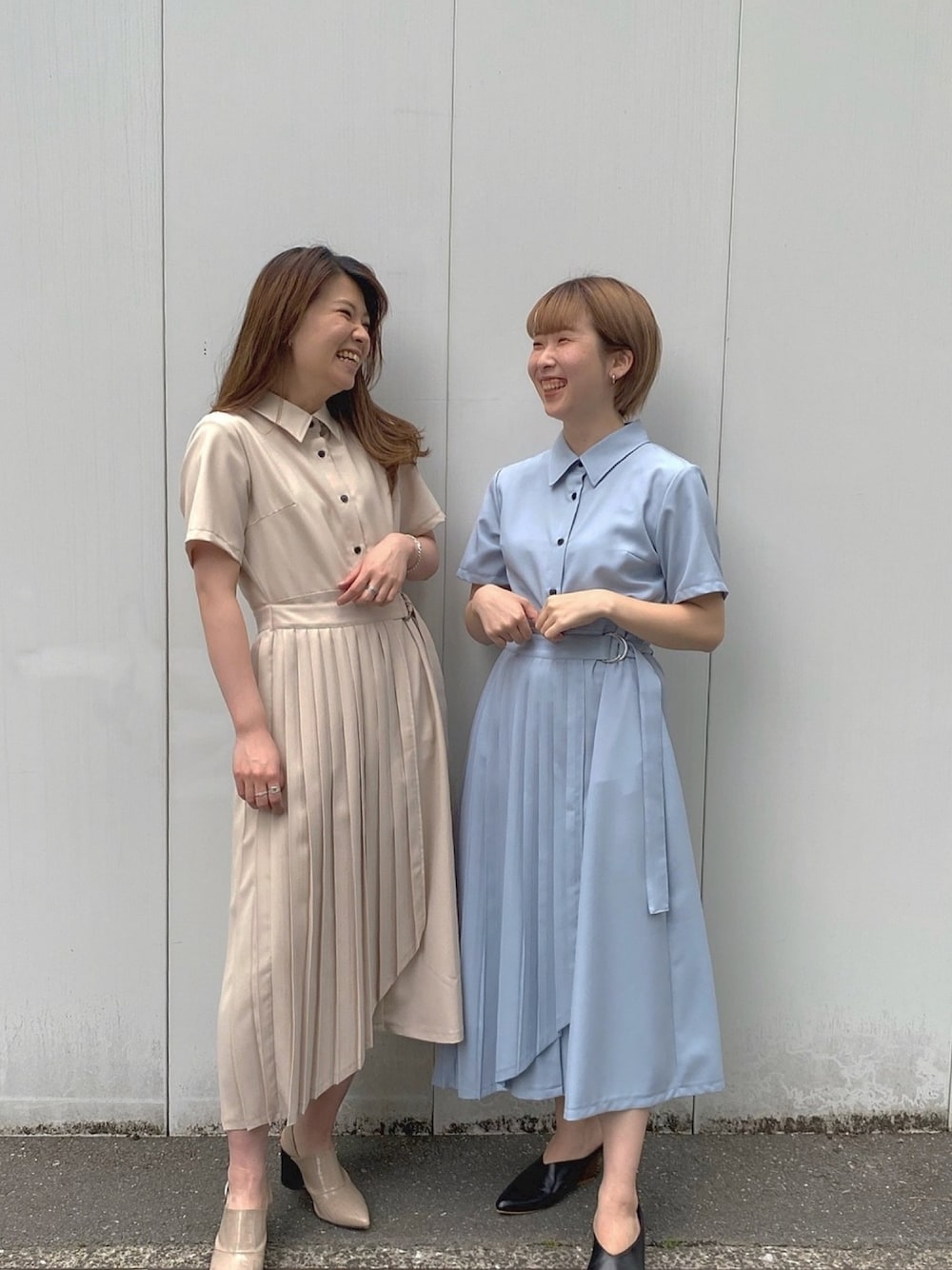 「ワンピース、パステルカラー、プリーツスカート、低身長、低身長コーデ、水色、UNITED TOKYO、春夏コーデ、ベージュ」｜「UNITED TOKYOのラッププリーツシャツ ロング ワンピース（ワンピース、ブルー系）」を使った、Haruka Kimura 🕊さん（レディース・155cm）の春コーディネートの1枚目の写真