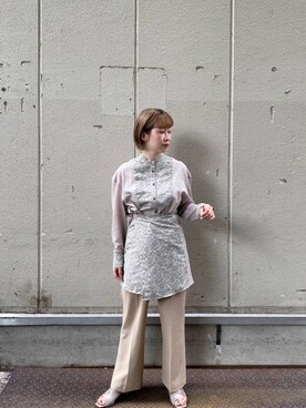 「UNITED TOKYO（ユナイテッドトウキョウ）のWASHI メッシュグランジシャツ（シャツ/ブラウス、ベージュ系）」を使った、Haruka Kimura 🕊さん（レディース・155cm）の夏コーディネート