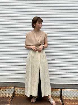 「UNITED TOKYO（ユナイテッドトウキョウ）のハーフカスケードブラウス（シャツ/ブラウス、ベージュ系）」を使った、Haruka Kimura 🕊さん（レディース・155cm）の夏コーディネート