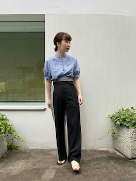 「UNITED TOKYO（ユナイテッドトウキョウ）のペザントギャザーブラウス（シャツ/ブラウス、ブルー系）」を使った、Haruka Kimura 🕊さん（レディース・155cm）の夏コーディネート