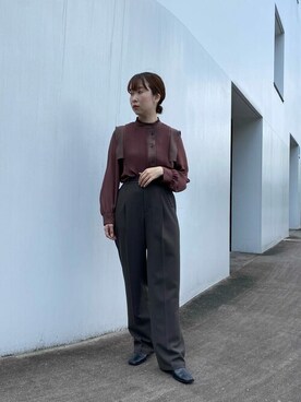 「UNITED TOKYO（ユナイテッドトウキョウ）のハイネックプリーツブラウス（シャツ/ブラウス、ブラウン系）」を使った、Haruka Kimura 🕊さん（レディース・155cm）の秋コーディネート