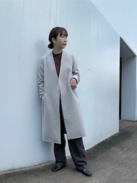 「UNITED TOKYO（ユナイテッドトウキョウ）の【WEB限定】エクストラウールVネックコート（ノーカラーコート、ホワイト系）」を使った、Haruka Kimura 🕊さん（レディース・155cm）の秋コーディネート
