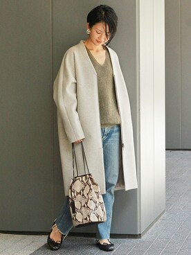 「モヘヤ」｜「アイテム（その他アウター）」を使った、Makkieさん（レディース・158cm）の秋コーディネート
