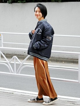 「Champion（チャンピオン）のアイテム（ブルゾン）」を使った、Makkieさん（レディース・158cm）の秋コーディネート