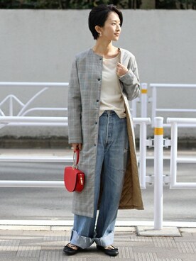 「LAVENHAM（ラベンハム）のアイテム（その他アウター）」を使った、Makkieさん（レディース・158cm）の冬コーディネート