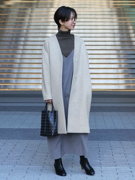 「JOURNAL STANDARD relume（ジャーナルスタンダード　レリューム）のアイテム（ノーカラージャケット）」を使った、Makkieさん（レディース・158cm）の冬コーディネート