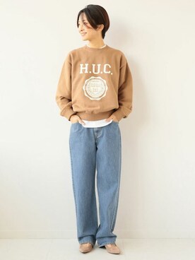 「Levis」｜「アイテム（スウェット）」を使った、Makkieさん（レディース・158cm）の冬コーディネート