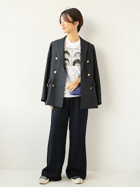「JOURNAL STANDARD relume（ジャーナルスタンダード　レリューム）の●T/Wギャバネイビーブレザー◆（テーラードジャケット）」を使った、Makkieさん（レディース・158cm）の冬コーディネート