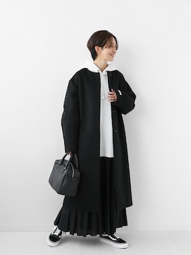 「JOURNAL STANDARD relume（ジャーナルスタンダード　レリューム）のアイテム（ノーカラーコート）」を使った、Makkieさん（レディース・158cm）の秋コーディネート